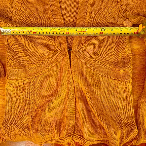 Anthropologie Sparrow Cardigan Fringe, Gold Mustard, multiple knit patterns, XS - Picture 6 of 11